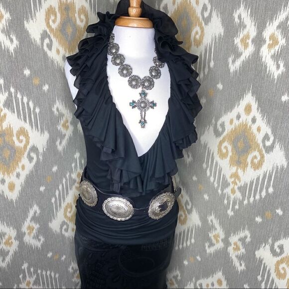 Ralph Lauren Spring 2007 Jet Black Stretch Silk Damask Piano Fringe Pencil Skirt - Picture 6 of 16